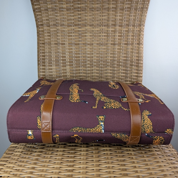 Modcloth Camp Director Cheetah Motif Zipped Tote Shoulder Bag Brown Canvas - Picture 7 of 13